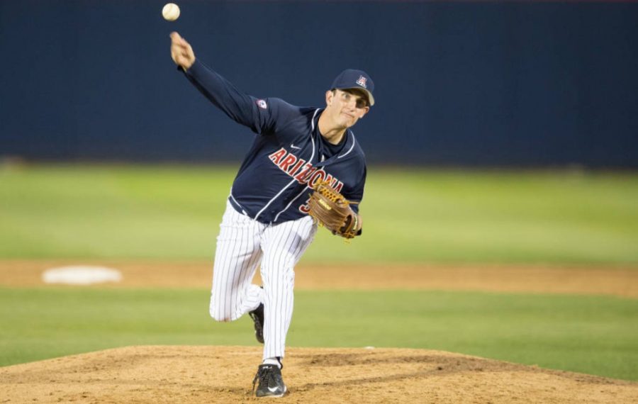 Arizona pitcher Nathan Bannister (35) pitches the ball during Arizona’s 4-1 victory over Stanford on Friday, April 15.