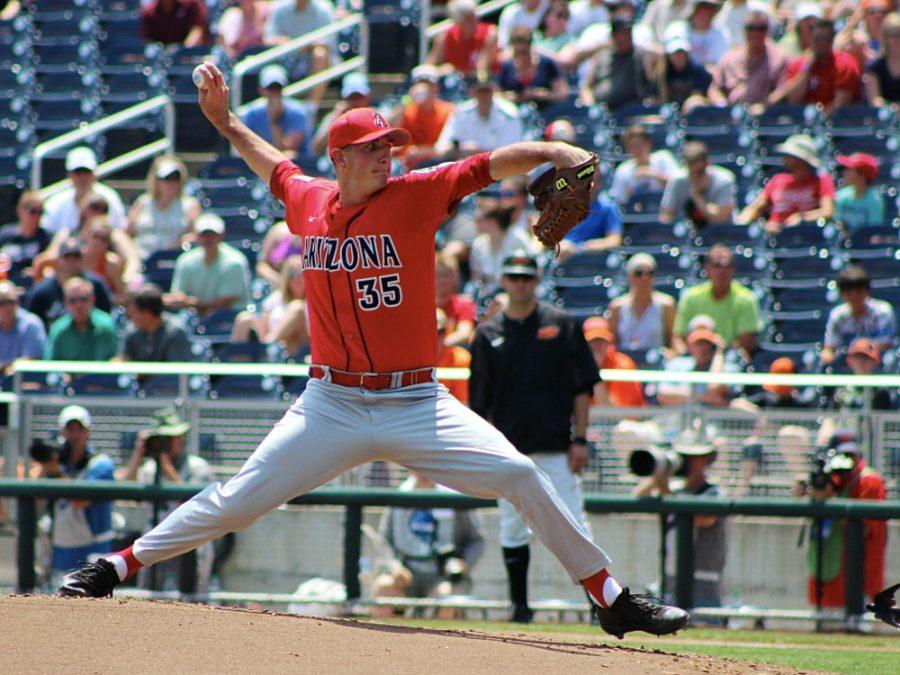 Arizona pitcher Nathan Bannister (35) pitches against Oklahoma State at the College World Series in Omaha, Nebraska on Friday, June 24.