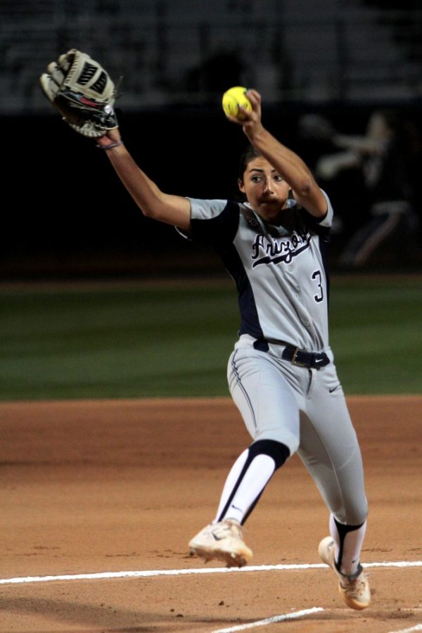 Arizona softball pitcher Danielle OToole pitches against BYU on Friday, March 4.