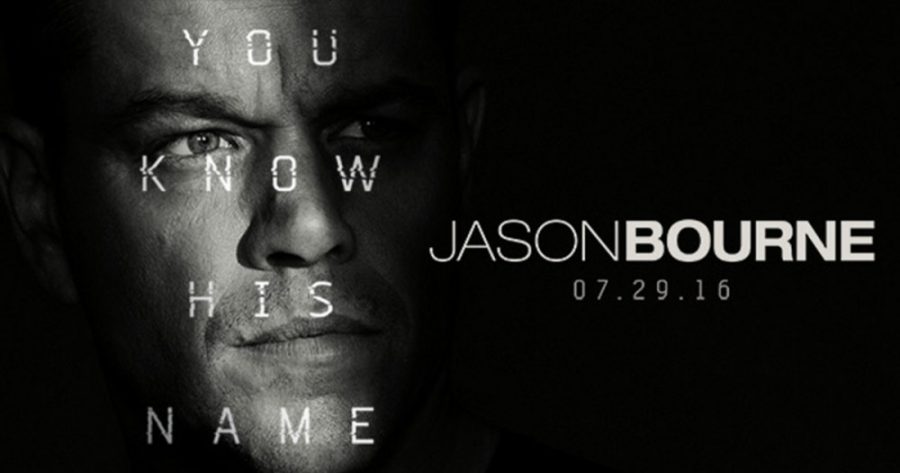 Promotional poster for the latest Bourne movie, Jason Bourne. This installment brings Matt Damon back into the lead role of Jason Bourne nine years after the end of the original trilogy.