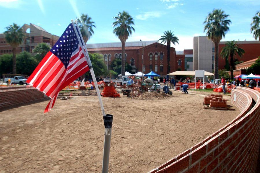 The U.S.S. Arizona Memorialundergoing construction on the UA mall on Monday, Sept. 19. It’s projected finish date will be Nov. 30, 2016.