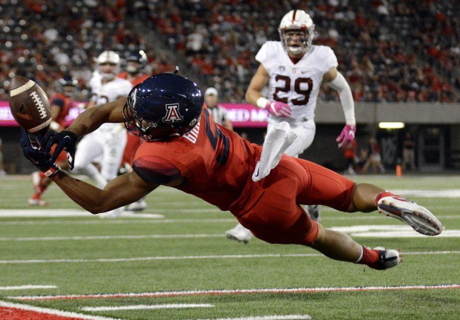 Arizona wide receiver Trey Griffey (5) misses a catch while playing against Stanford at Arizona Stadium on Saturday, Oct. 29. The Wildcats lost to the Cardinal 34-10.