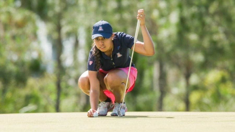 Arizona Junior Krystal Quihuis lines up her shot at the Windy City Collegiate in Golf, Illinois Tuesday, Oct 4. Quihuis tied for 12th place at the tournament this year.