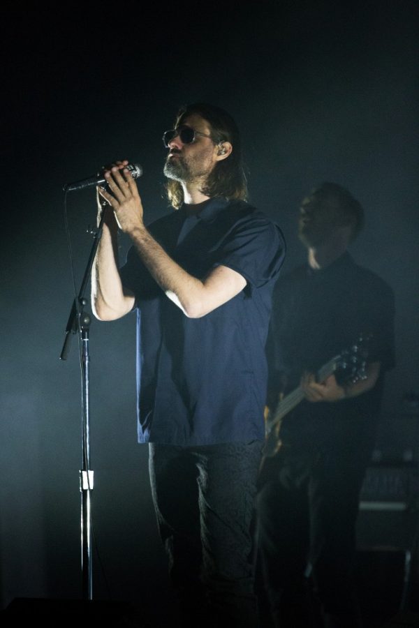 Andrew Wyatt, lead singer for the band Miike Snow, looks out onto the crowd at The Rialto Theatre, Friday Oct. 7. Miike Snow, an indie-pop group that formed in 2007, is comprised of three musical artists.
