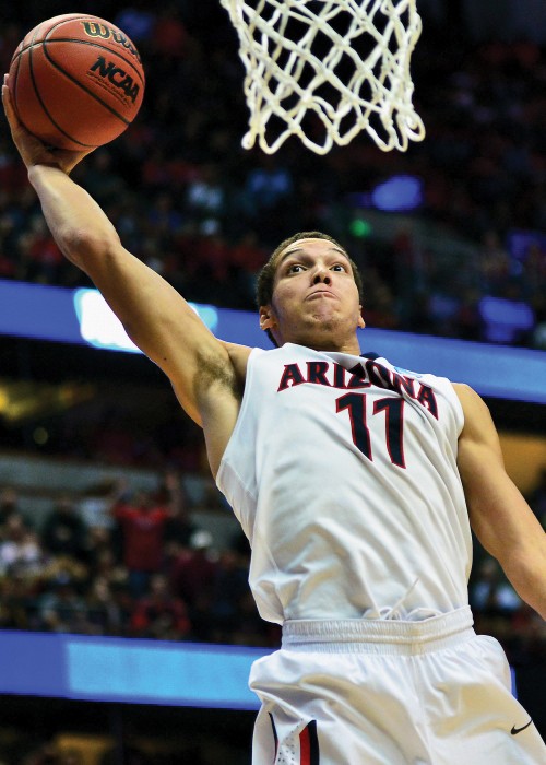 Aaron Gordon goes up for a dunk in the second half of Arizonas 70-64 victory against SDSU at the Honda Center in Anaheim, Calif. on Thursday, March 27, 2014, in the NCAA Tournament Elite Eight. Gordon played one season for the Wildcats before being drafted by the Orlando Magic in the first round of the 2014 NBA draft.