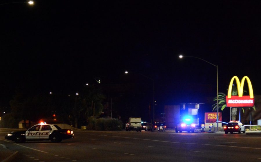 Tucson Police vehicles dot Speedway Boulevard adjacent to the UA campus around 3:00 a.m. on Sunday, Oct. 2. Tucson Police have closed Speedway between North Cherry Avenue and North Campbell Avenue to investigate a suspicious object found at 1711 E. Speedway, according to Tucson Police spokesman Kimberly Bay on Twitter.