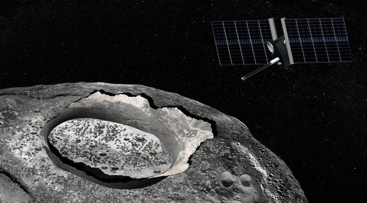An artist’s concept of the Psyche spacecraft, a proposed mission for NASA’s Discovery program that would explore the huge metal Psyche asteroid from orbit