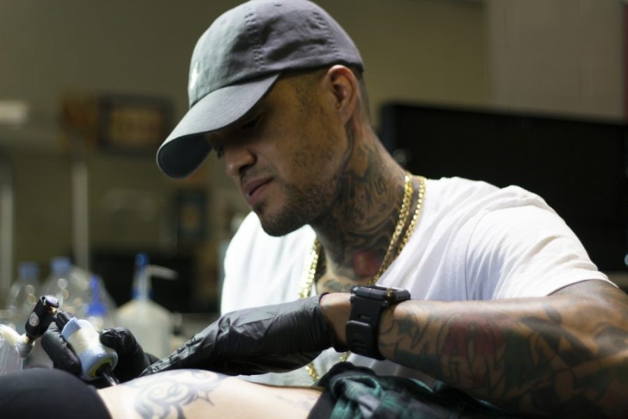 Local tattoo artist Anthony Michaels concentrates on a piece on Tuesday, Oct. 2 at Metro Tattoo in Tucson. Michaels was recently featured on Spike TVs show Ink Master.