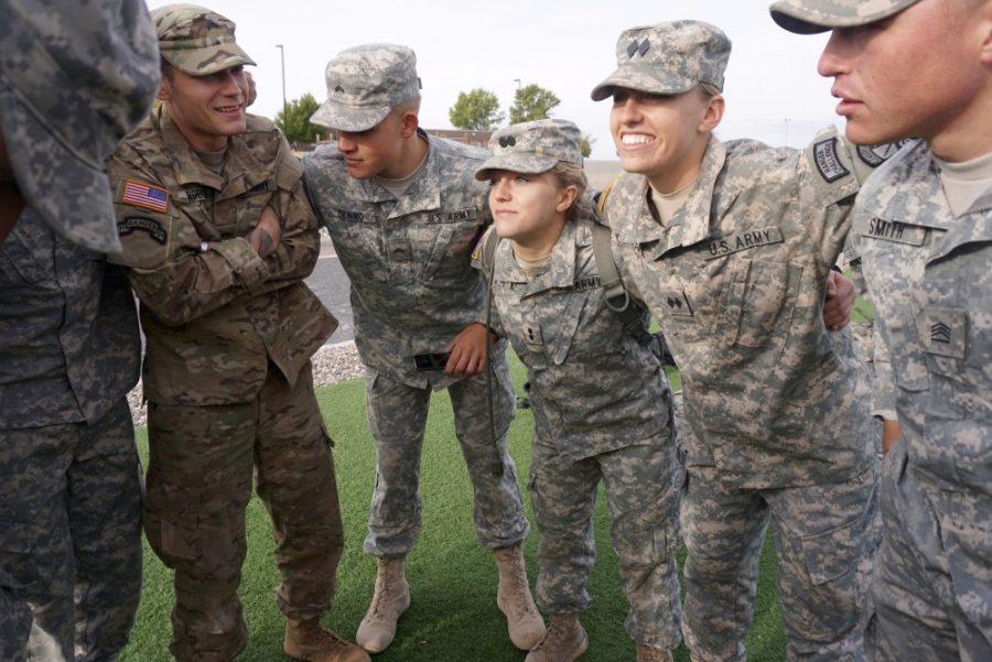 Cadet batallion commander of the UA Army ROTC Maurissa Wortham (second from the right) with her teammates at training for the ranger challenge on Oct. 7.