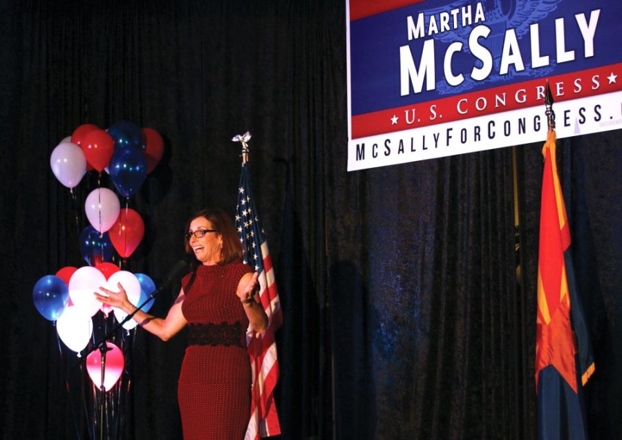 Martha+McSally+addresses+the+crowd+at+her+election+night+party+held+at+the+Viscount+Suite+Hotel+Tuesday%2C+Nov.+8.+Republicans+maintained+Arizonas+two+congressional+Senate+seats+and+five+of+11+U.S.+Representative+seats.
