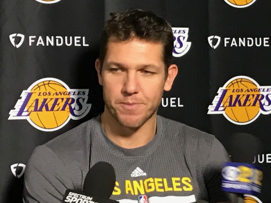 Los Angeles Lakers head coach Luke Walton addresses the media before Friday nights game against the Indiana Pacers. The Lakers won 108-96. 