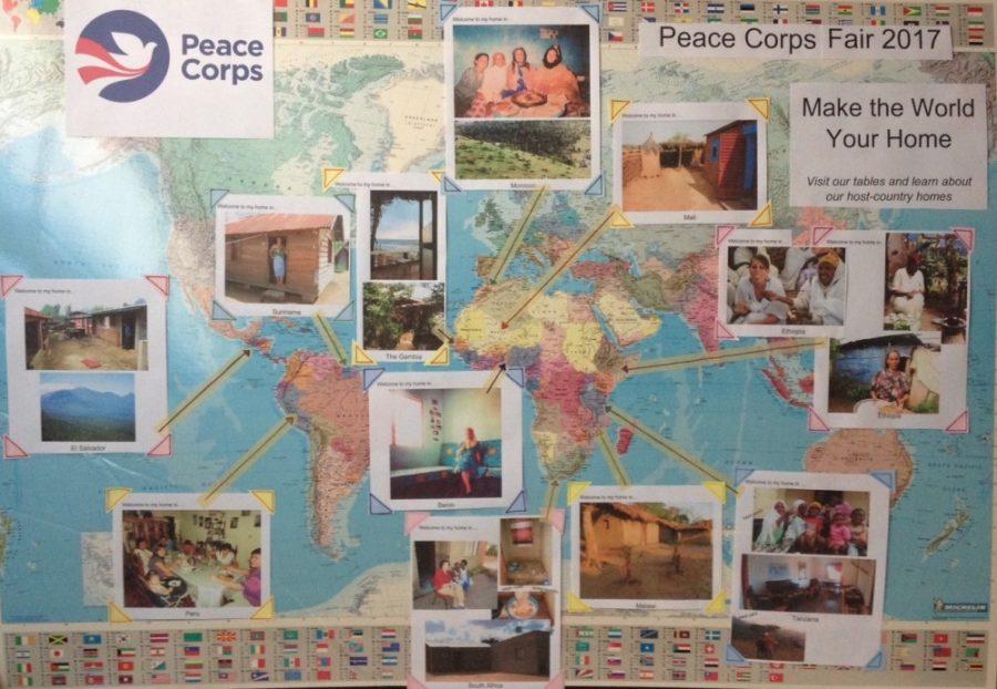 The map for this years Peace Corps Fair. Current Fellows contributed pictures from their host countries to make the map as a part of the theme Make the World Your Home.