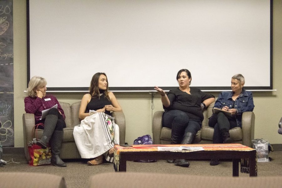 Katie Gannon, Katrina Martinez, Summer Aguilera and Hazel Robin answer questions from students on what they can do to help advocate and educate people on the issues their organizations and others face.