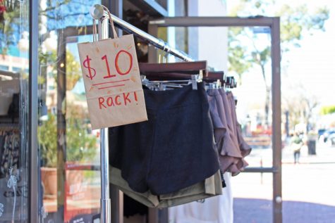 A store on University Boulevard advertises their $10 sale rack on Feb. 3. There are a variety of sales happening in Main Gate Square stores.