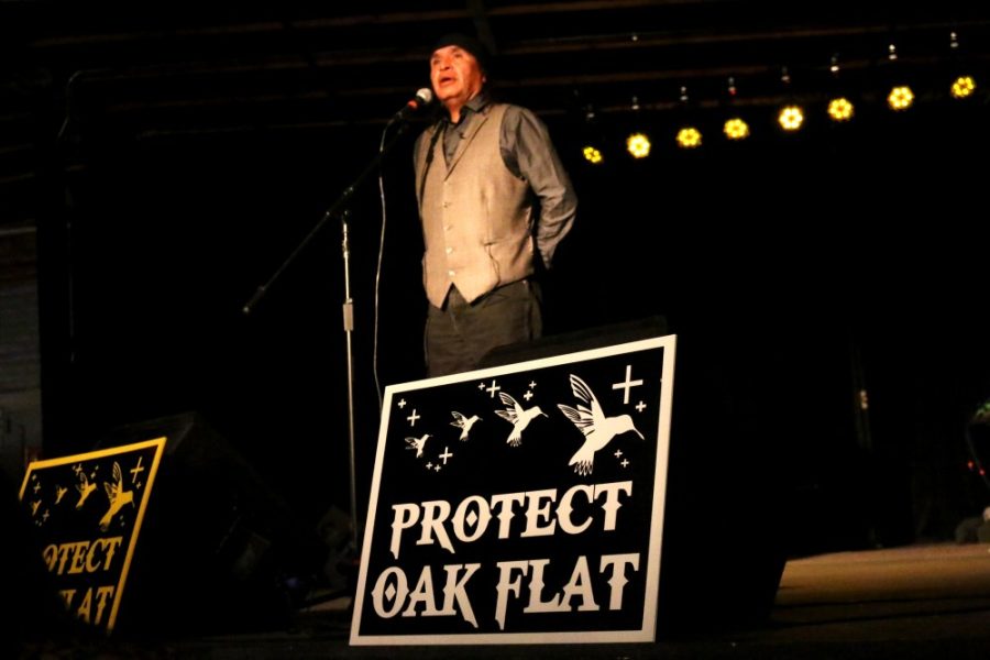 Wendsler Noise, Sr. speaks to the Tucson community on fighting to Protect Oak Flat in downtown Tucson, Ariz.