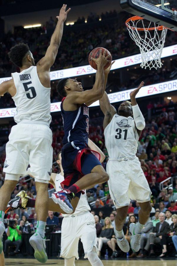 Arizonas Allonzo Trier goes for a lay up during the Pac-12 Championship against Oregon on Saturday, March 11. Arizona beat Oregon 83-80, and Trier was awarded the Pac-12 Most Outstanding Player. 