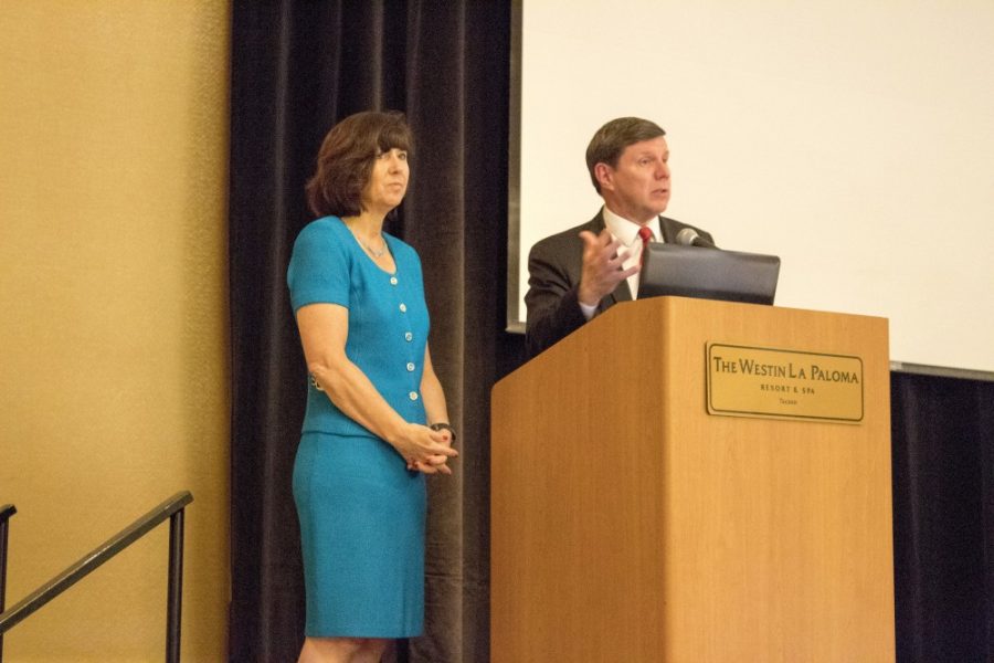 Monica Kraft and Charles Cairns speak about the future work that will be done with the grant for the Precision Medicine Program All of Us, at the Westin La Paloma Resort, Feb. 28.