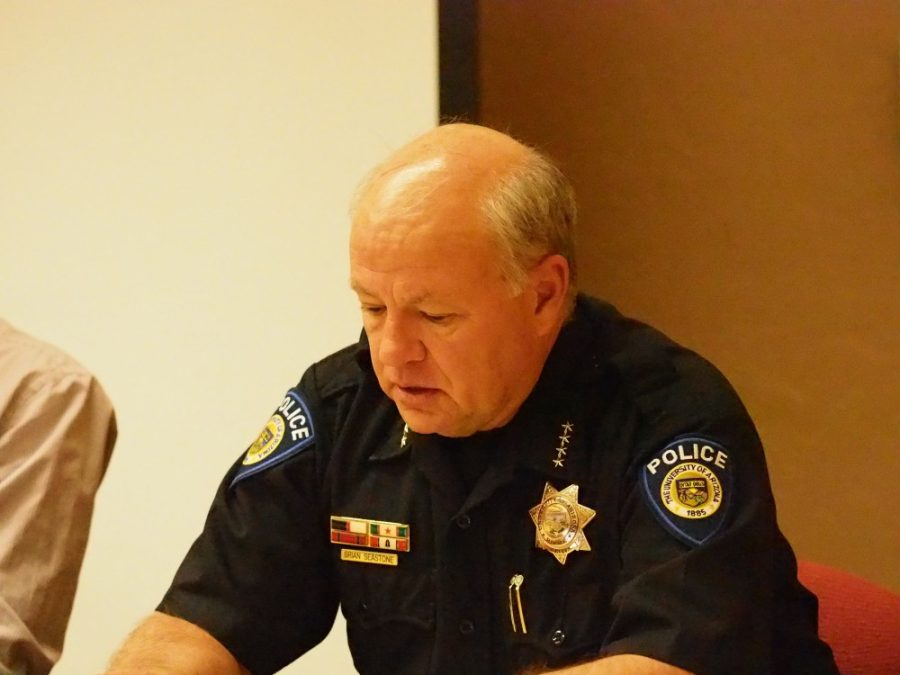 UAPD Chief Brian Seastone speaks to ASUA on Wednesday, April 5.