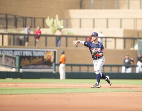 Junior infielder Louis Boyd (5) during Arizona's 12-5 loss to the Arizona Diamondbacks at Salt River Fields in Scottsdale, Arizona on March 1. Boyd returned to the Wildcats lineup following a shoulder injury, which kept him out for a month.