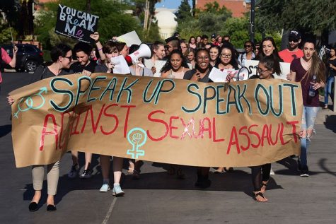 The University of Arizona Take Back the Night makes their voices heard at the Women's Plaza of Honor on Wednesday, April 19, 2017. The annual event in part with the national movement was hosted by the Women's Resource Center and strives to end sexual violence.