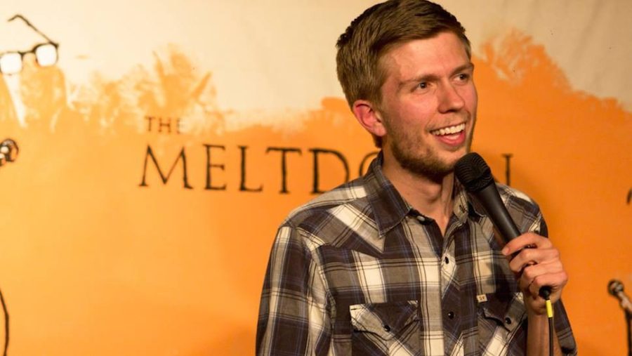 Chris Thayer, a comedian who has appeared on Viceland and Comedy Central, performs at the Brew HaHa comedy showcase, hosted by Borderlands Brewing Company. 