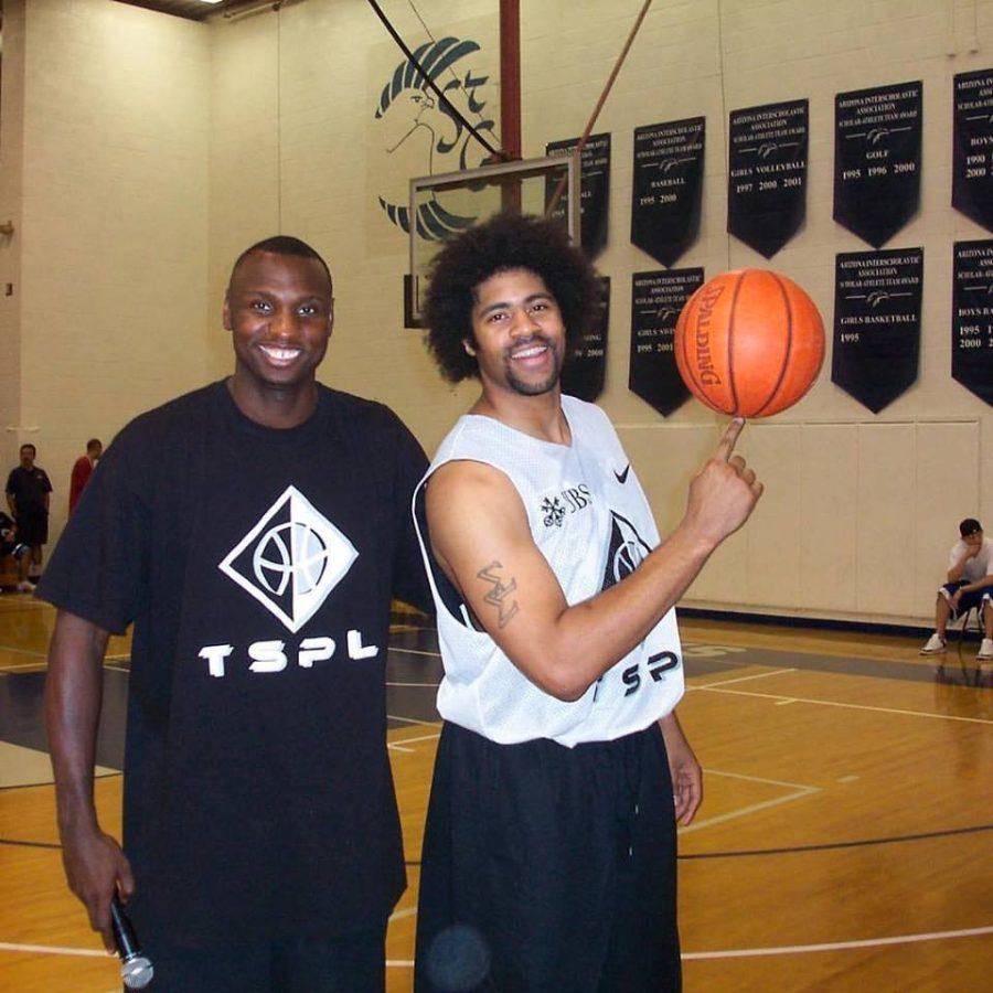 Founder and League Director of the Tucson Summer Pro League Corey Williams (Left), poses for a picture with former Arizona Wildcat Eugene Edgerson (Right) in 2005. This is the 14th year for the event.