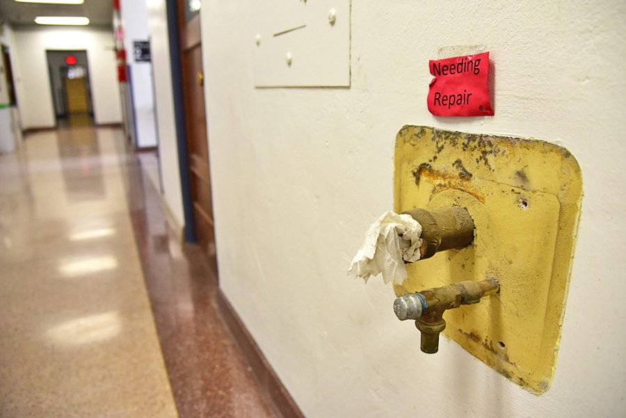 The remnants of a water fountain on the second floor of the Mines and Metallurgy building on Thursday, Dec. 1, 2016. The Mines and Metallurgy building has an estimated $7 million in deferred maintenance.