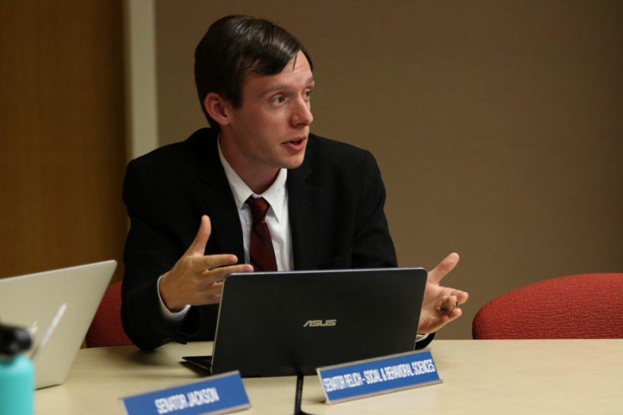 Social & Behavioral Sciences Senator Alexander Relich speaks to his fellow senators during the ASUA meeting on Sept. 6.