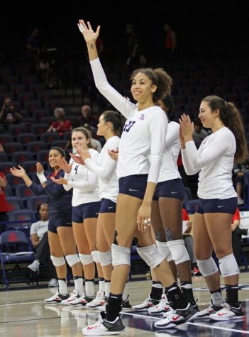 Arizona's Jade Turner (33) waves before the Wildcats' game against Eastern Kentucky on Sept. 1.