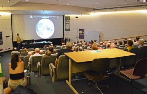 Jeffrey Andrews-Hanna, associate professor at the Lunar and Planetary Laboratory, gives his lecture titled "The Dark Side of the Moon" on Sept. 6. 