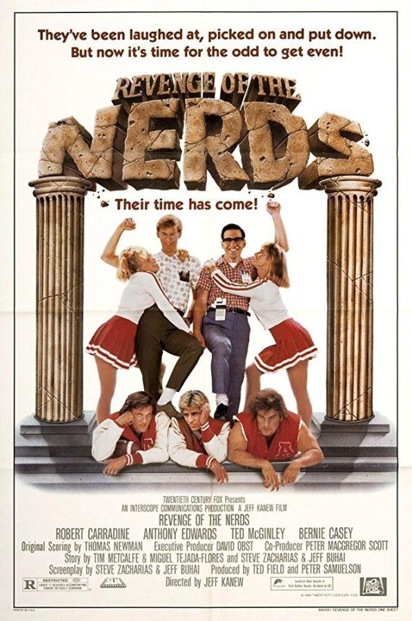 Anthony Edwards, Robert Carradine, Curtis Armstrong, Timothy Busfield, Andrew Cassese, Larry B. Scott and Brian Tochi in Revenge of the Nerds (1984).