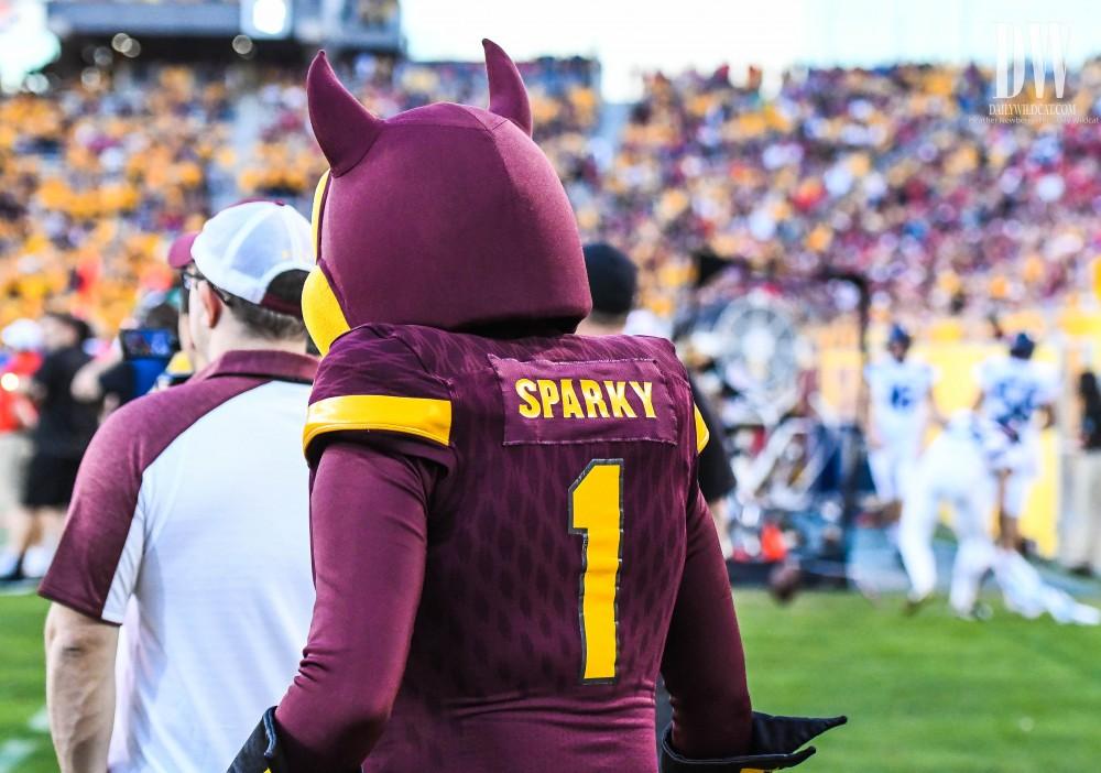 The Arizona State mascot, Sparky, watches the UA-ASU rivalry game on Nov. 25 from the sidelines.