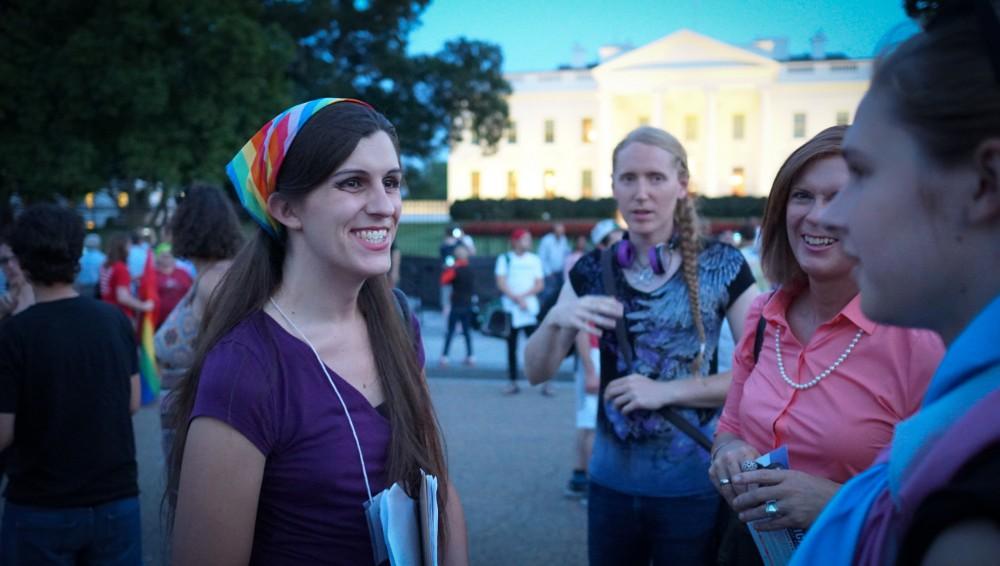 Newly elected Virginia Delegate Danica Roem, left, at Protest Trans Military Ban at the White House in Washington, D.C.