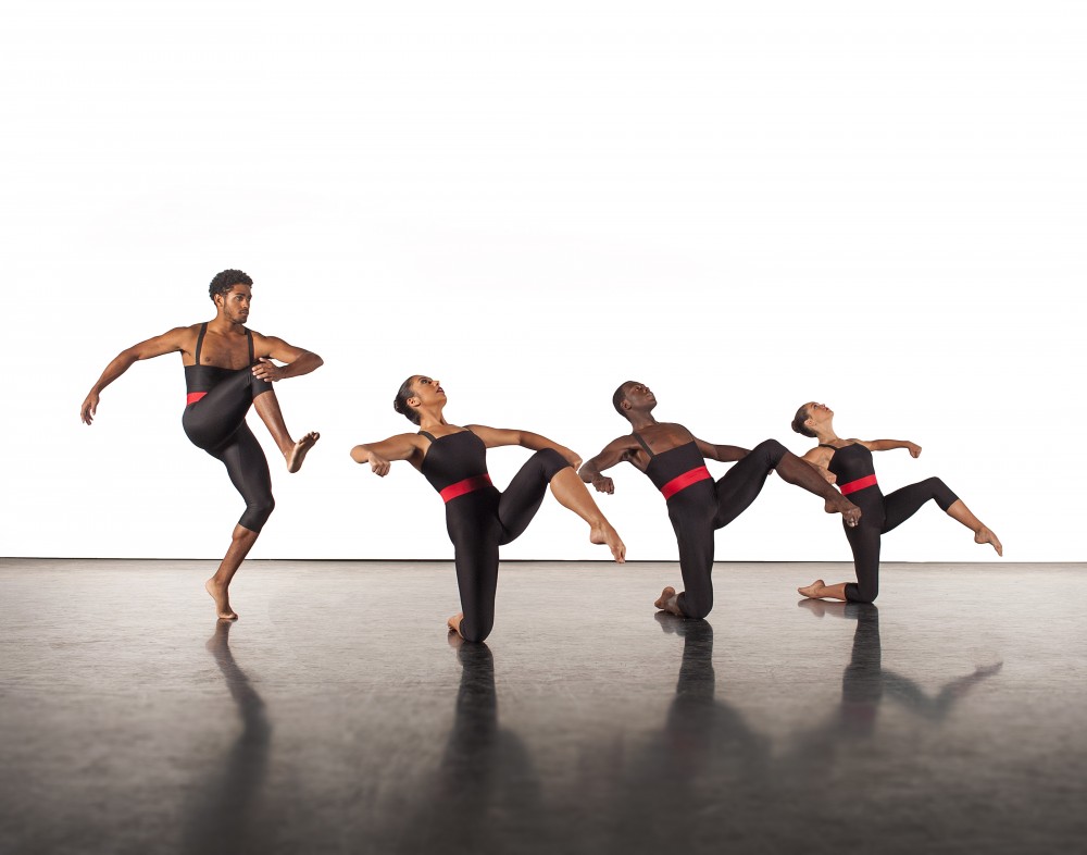 UA Dance Ensemble members DeQuan Lewis, Megan Garcia, Thomas Archey and Talia Hintermeister in Bella Lewitzky’s "Meta 4." "Meta 4" is one of the pieces featured in "Premium Blend."