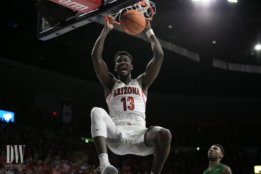 Deandre Ayton dunks early on in the Arizona-Eastern New Mexico University exhibition game on Wednesday, November 1. Ayton finished the second half with 14 points, making 7 of 8 field goals. 