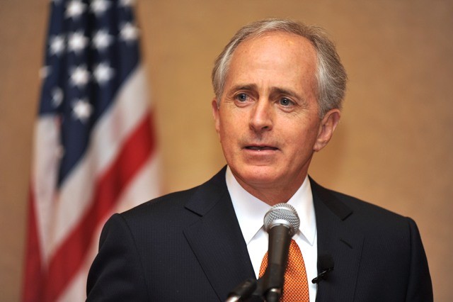 Bob Corker discusses economic and housing market issues with realtors at a luncheon in Franklin, Tennessee. The senator has recently spoken out against changes in the GOP.
