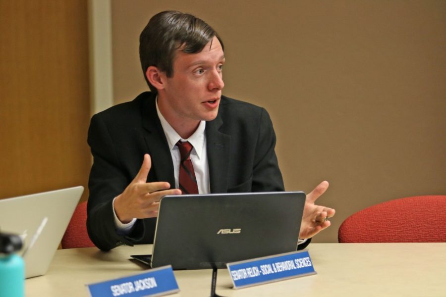 Social & Behavioral Sciences Senator Alexander Relich speaks to his fellow senators during an ASUA meeting on Sept. 6.