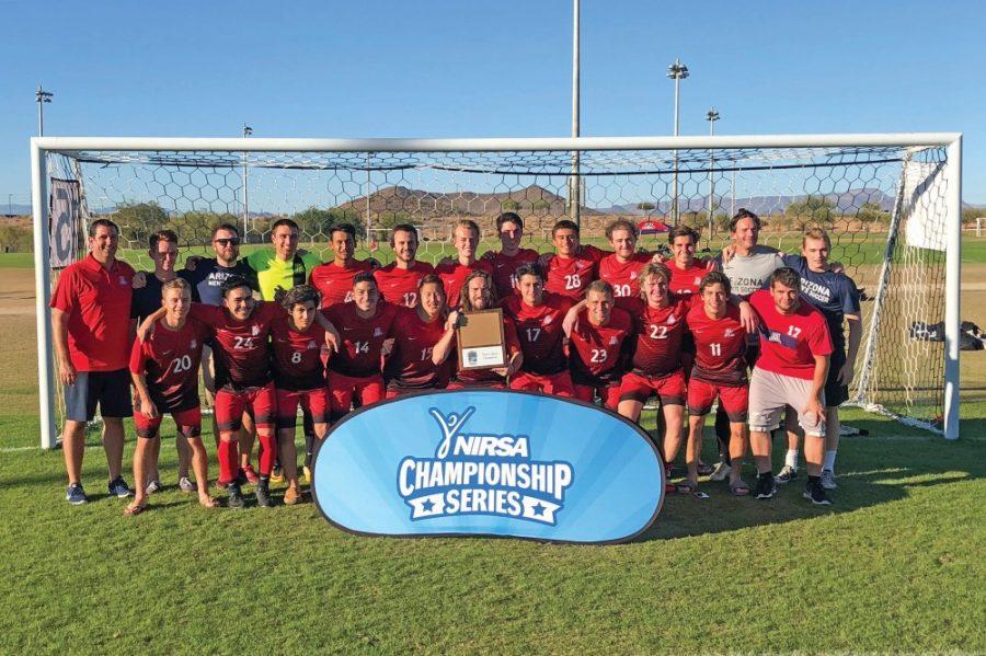 The University of Arizona mens club soccer team poses after winning the NIRSA Championship Series. 