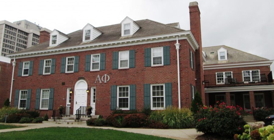 The chapter house of the Alpha Beta chapter of the Alpha Phi fraternity at the University of Illinois at Urbana-Champaign, located at 508 East Armory Avenue in Champaign, Illnois was established in 1920. In 1923, the chapter bought a 1909 Tudor Revival house, which was renovated in 1938 by architect Charles Harris in the Georgian Revival style, and an addition built.