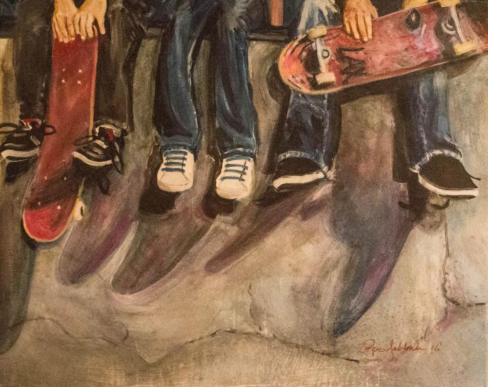 "Night Boarding," a painting by Eric Jabloner, being shown at a local art gallery in the El Conquistador Resort.