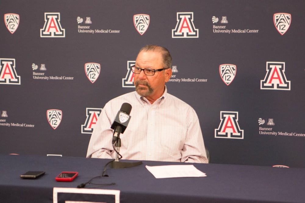Mike Candrea, head coach for Arizona's softball team, answers some questions about the upcoming season during a press conference held this Tuesday, Feb. 6, 2018.