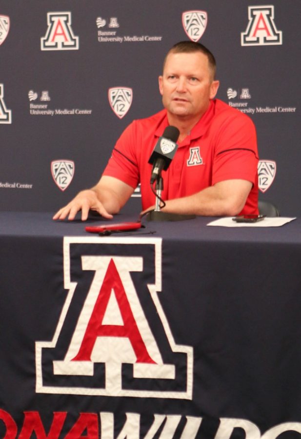 Jay Johnson, head coach for Arizonas baseball team, talks about what he expects for the upcoming season during a press conference held this Tuesday, Feb. 6, 2018.