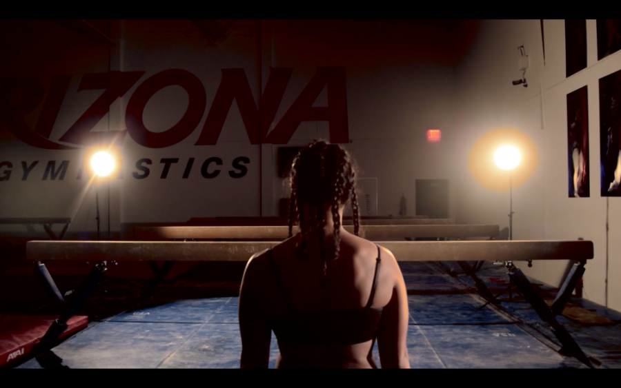 Stills from video works that Schneider exhibited in Fall of 2017 at the Loft Cinema in Tucson, Ariz. for a group show titled Gesticulate. Both works drew from Schneiders experiences as a black, female athlete. Titled Balance Beam (2017) 