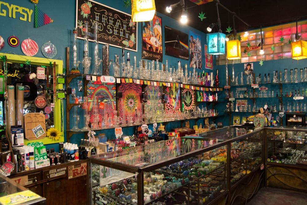 The back room of the Hippie Gypsy, located on 4th Avenue, is filled with racks of tobacco pipes as well as bongs.