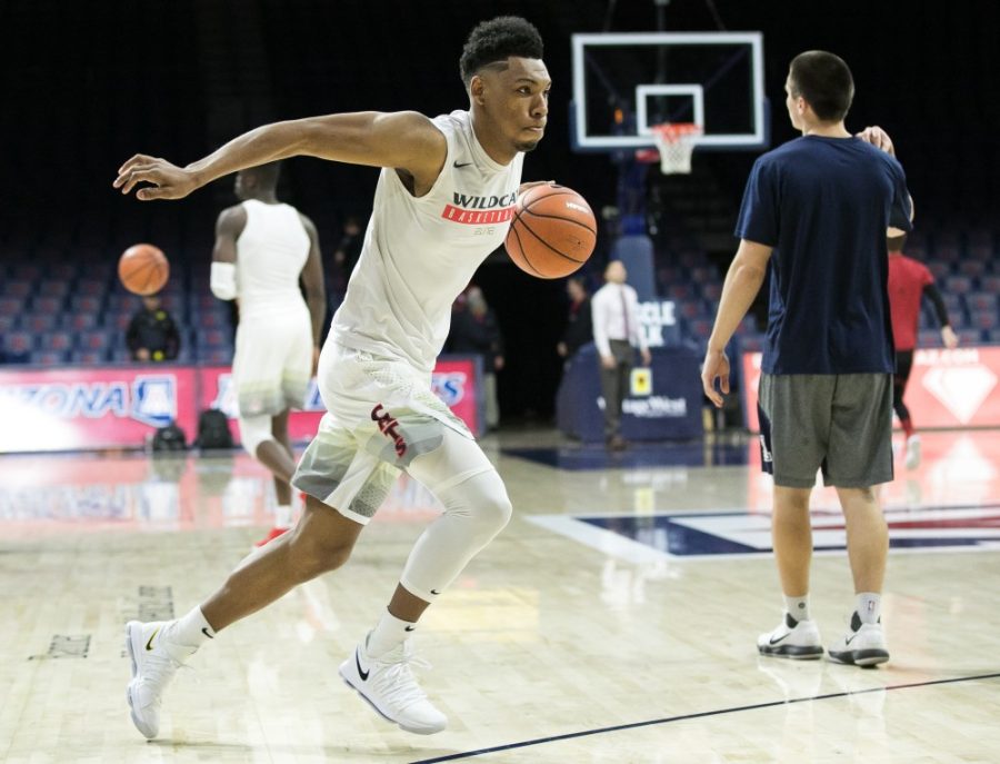 Allonzo+Trier+warms+up+before+the+Arizona-Stanford+game+on+Thursday%2C+March+1+at+McKale+Center+in+Tucson%2C+Ariz.+Allonzo+Trier+was+cleared+to+play+Thursday+after+missing+one+game+when+the+NCAA+suspended+him+for+a+reappearance+of+the+same+performance+enhancing+drug+he+missed+19+games+for+last+season.