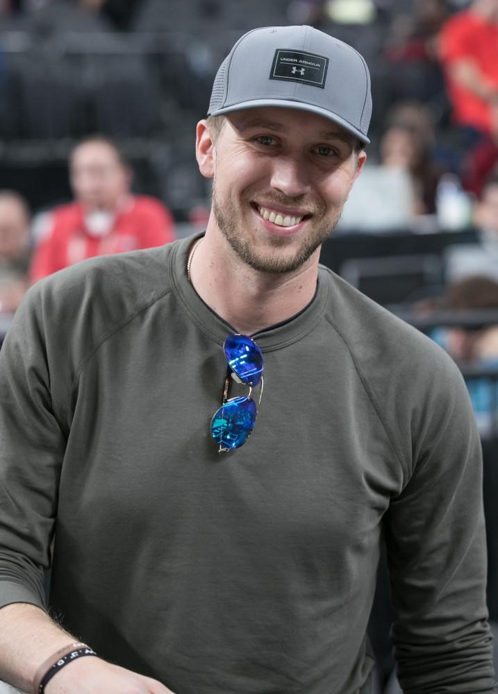 NFL Superbowl MVP and University of Arizona alumnus Nick Foles sat courtside during the Colorado-Arizona Quarterfinal game at the 2018 Pac-12 Tournament on Thursday, March 8 in T-Mobile Arena in Las Vegas, Nev.