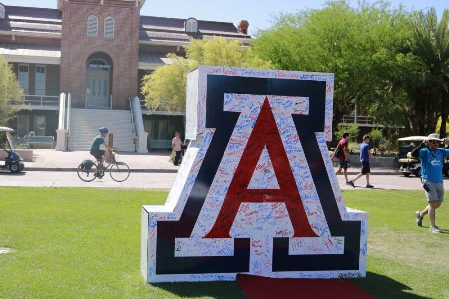 Students committed to the University of Arizona and signed a large A at the admitted students day event at the University of Arizona mall on April 14. 

