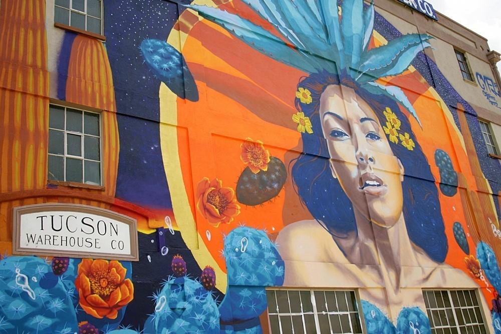 A mural by artist Rock Cyfi Martinez on the Tucson Warehouse and Transfer Co. building downtown. This is one of many murals that were created in partnership with the Tucson Arts Brigade, which has strong connections with UA's College of Arts.