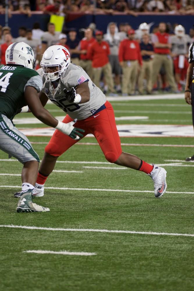 Marcus Griffin during a home game against Hawaii on Sep. 9, 2017. Griffin played in 11 games in three seasons with Arizona. 