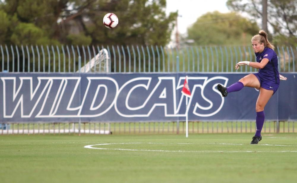 The Women's Soccer Team defeats Houston Baptist during a home game on August 26.